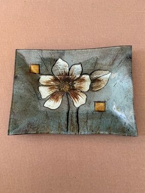 Fused Art Glass Serving Tray Decorative Floral Display